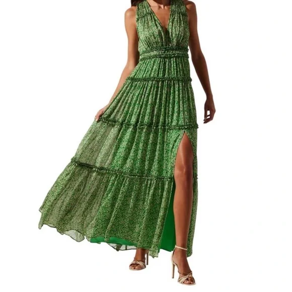 Astr | Dresses | New Astr Odessa Green Floral Tiered Ruffle Maxi Dress Size  Medium | Poshmark